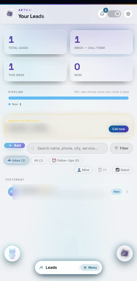 A lead inbox that tells you who to call