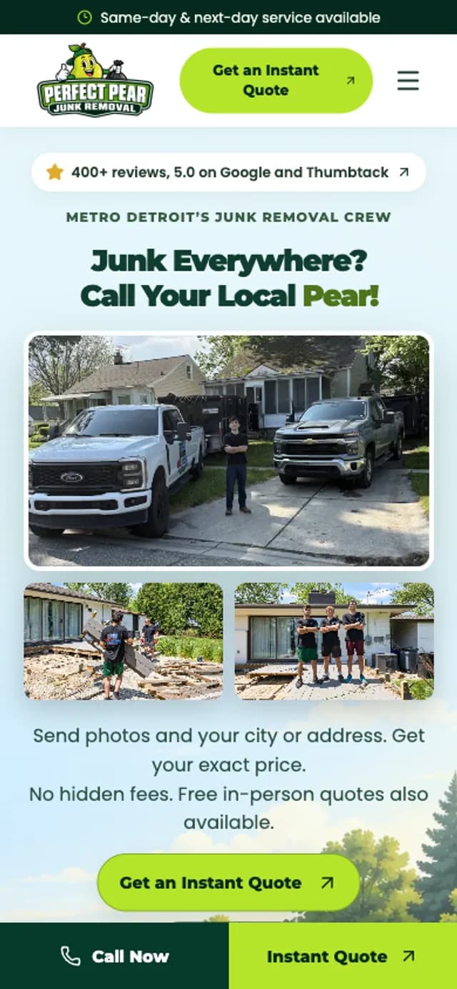 Perfect Pear Junk Removal — website built by Aetrai